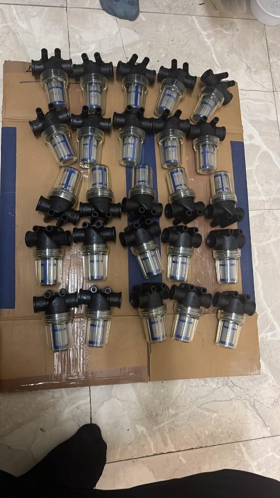 Inline line strainer filters clear bowl blue mesh warehouse lot