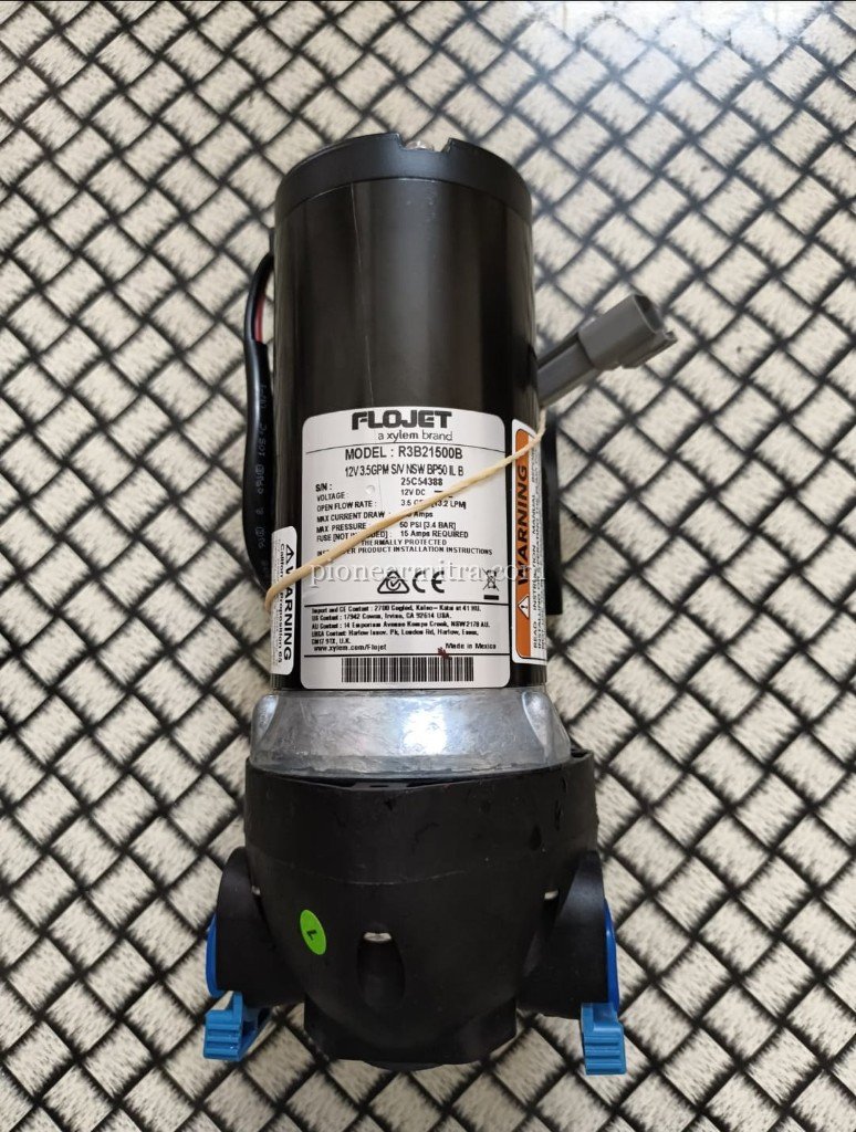 Flojet R3B21500B label front R3B21500B 12V 3.5 GPM 50 PSI S/N 25C54388