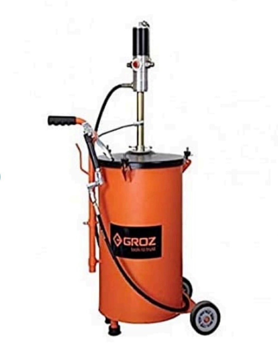 GROZ BGRP/50 air operated grease pump 50 kg orange drum trolley
