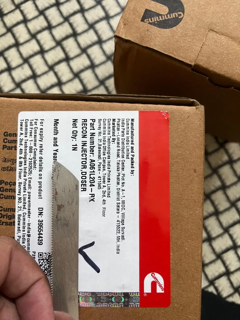 A061L204-RX RECON injector doser shipping label — warehouse reference