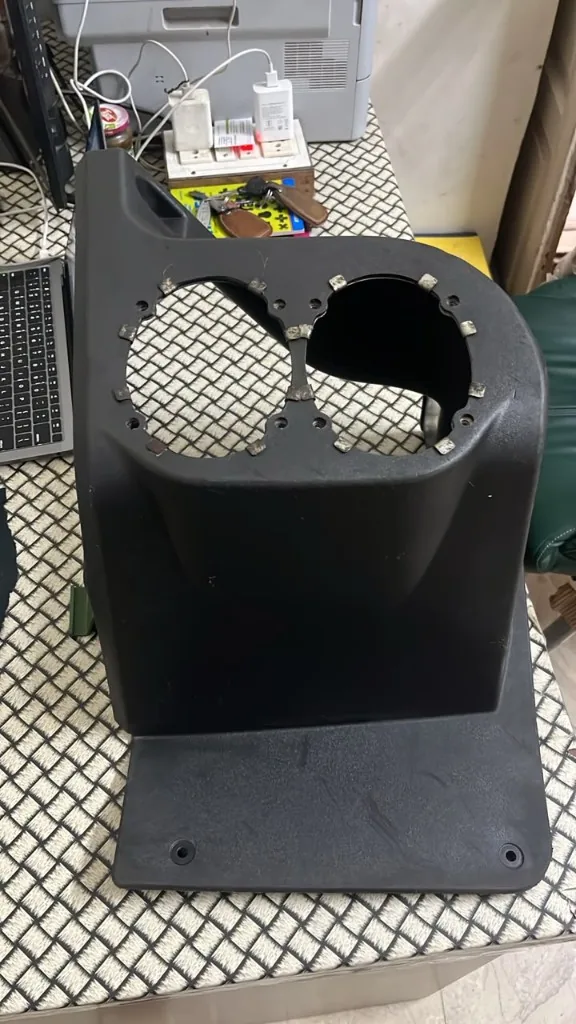 JCB Cover Loader 332/G3858 top view — twin circular gauge cutouts black PP loader cover warehouse photo