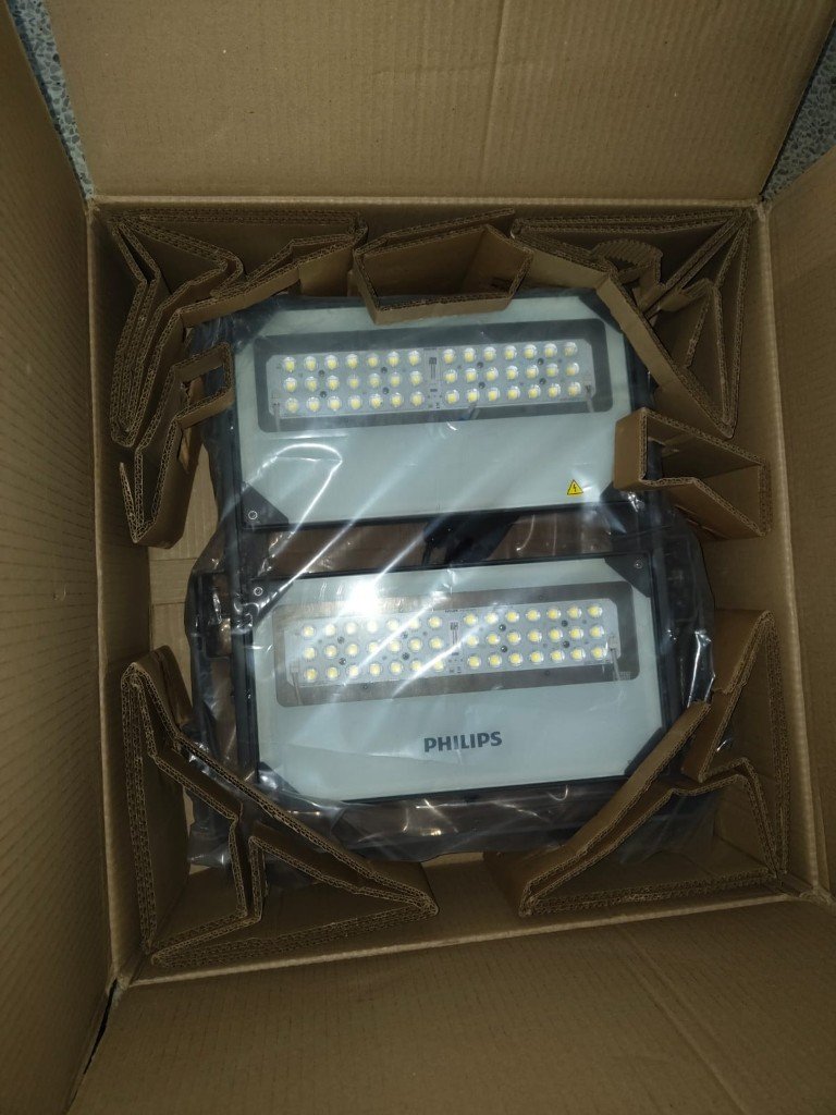 Two Philips LED flood lights in carton