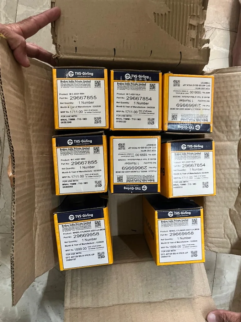 Tata 407 BS6 wheel cylinder 8-piece kit master carton all four part numbers TVS-Girling warehouse photo