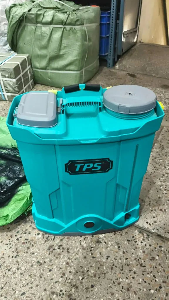 TPS battery backpack sprayer teal tank with TPS badge